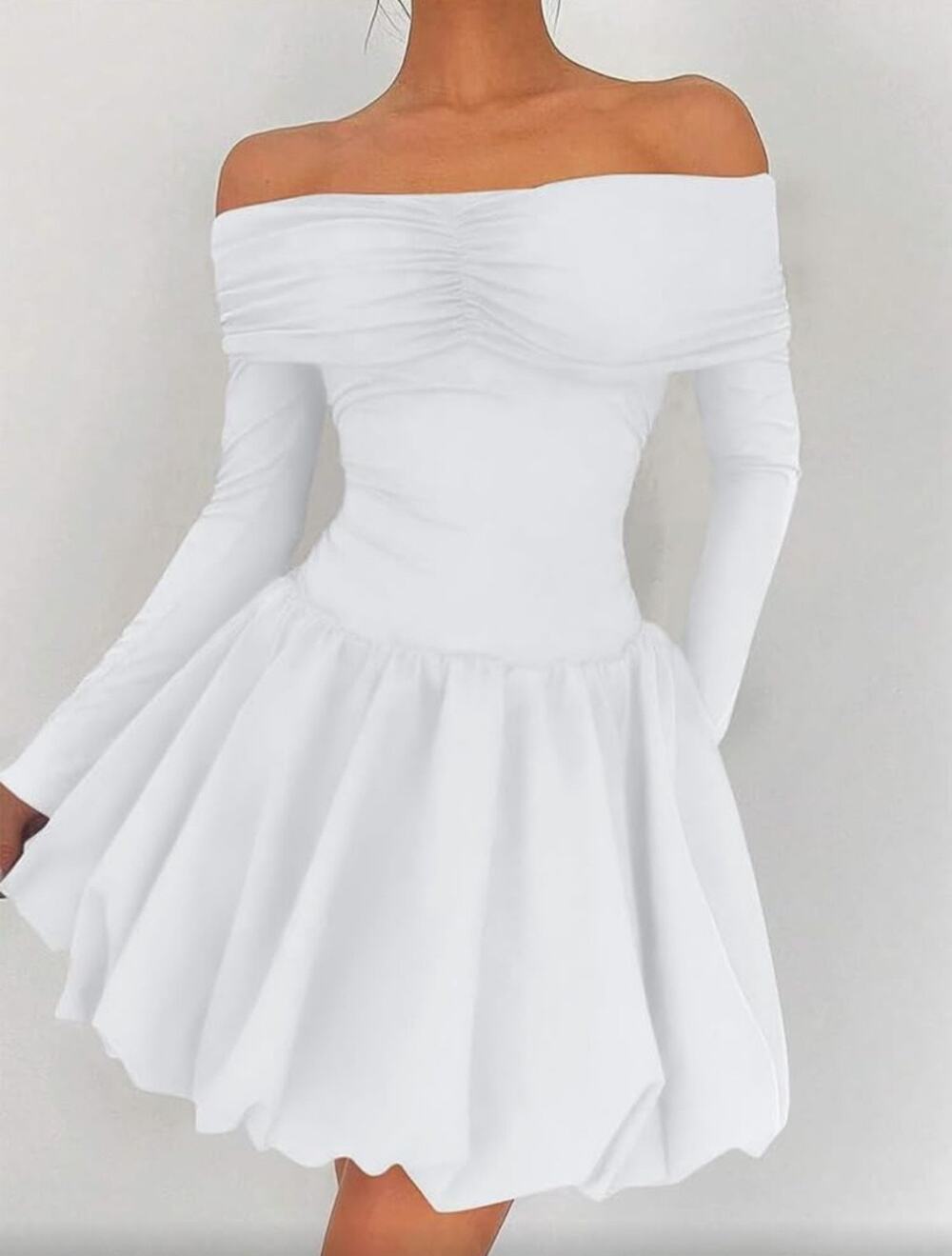 #36 MSRP $30 NWOT LAGSHIAN WHITE OFF SHOULDER MINI BUBBLE DRESS ♡SIZE M♡